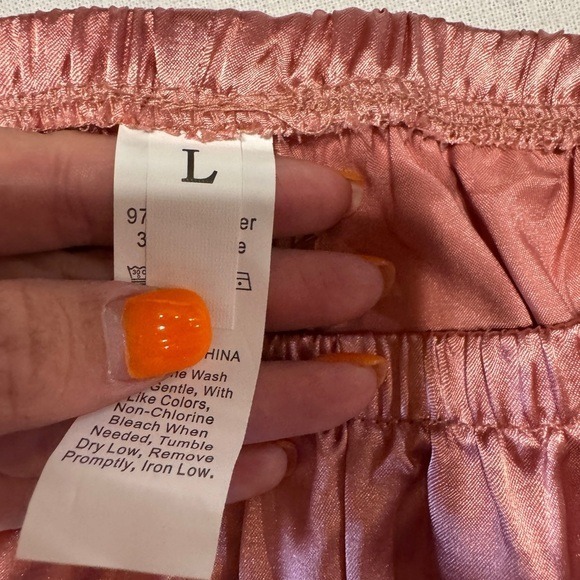 Womens Satin Pajama Set Long Sleeve Button Down Top Pants Sleepwear Rose Gold L - Picture 3 of 9